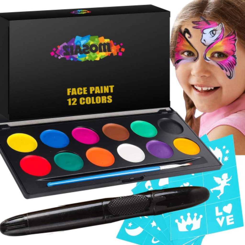 Face Paint Kit for Kids - Vibrant Face Painting Colors, Stencils & 2  Cosmetic Brushes - Video Tutorials & eBook - Fun, Easy to Use, Non-Toxic &  Safe